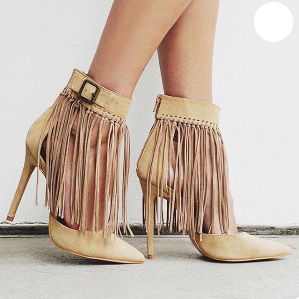 NEW Pointy Toe Velcro Studded Ankle Fringe Cuff